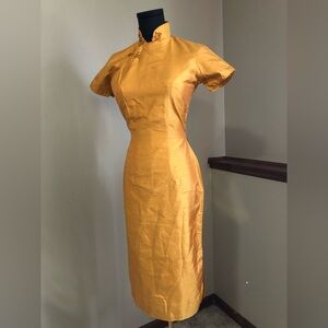 Vintage 60s silk tangerine cheongsam Midi Dress